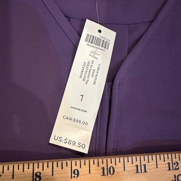 CHICOS WOMENS SIZE 1 PURPLE BLOUSE NEW US SIZE 8/10 - Picture 4 of 8